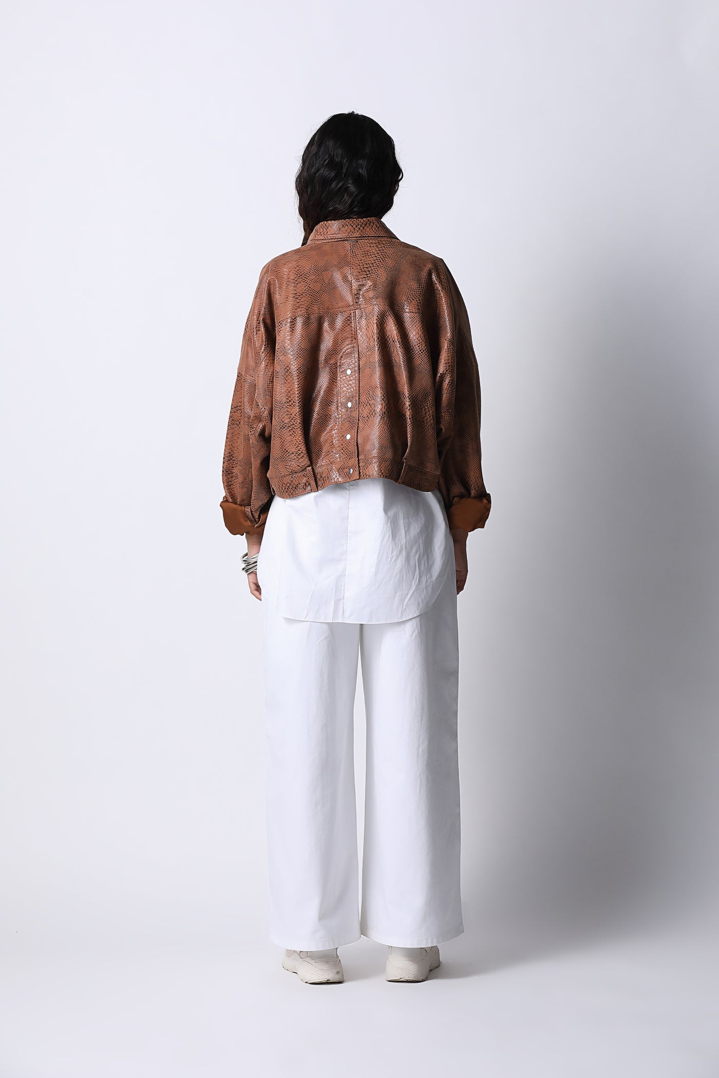 431-88 by Shweta Kapur Cropped Leather Jacket indian designer wear online shopping melange singapore