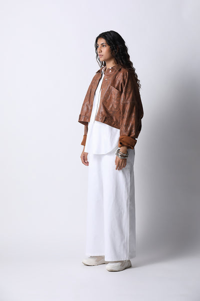 431-88 by Shweta Kapur Cropped Leather Jacket indian designer wear online shopping melange singapore