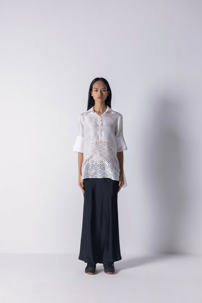 431-88 by Shweta Kapur Cutwork Godet Shirt indian designer wear online shopping melange singapore