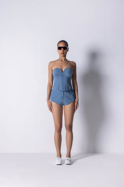 431-88 by Shweta Kapur Denim Shorts indian designer wear online shopping melange singapore