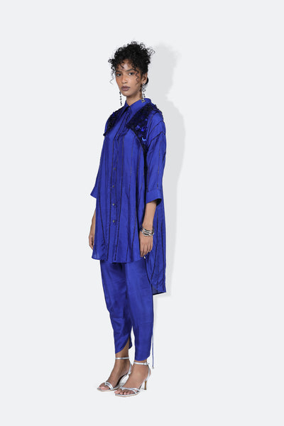 431-88 by Shweta Kapur Mara Shirt Electric Blue indian designer wear online shopping melange singapore