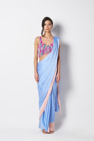431-88 by Shweta Kapur Noor Fringe Sari Indian designer wear online shopping melange singapore
