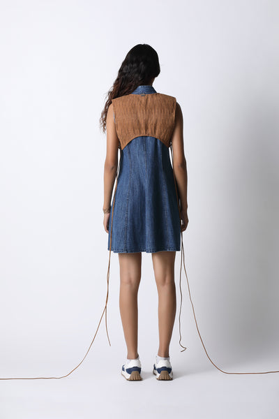 431-88 by Shweta Kapur Overlay Denim Dress indian designer wear online shopping melange singapore