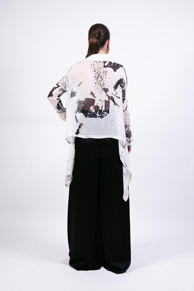 AKOK B&W Splash Print Silk Shirt Flared Pants Co-ord indian designer wear online shopping melange singapore 