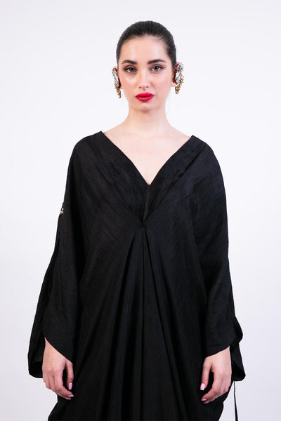 AKOK Black Silk Kaftan Dress With Coin Emb indian designer wear online shopping melange singapore