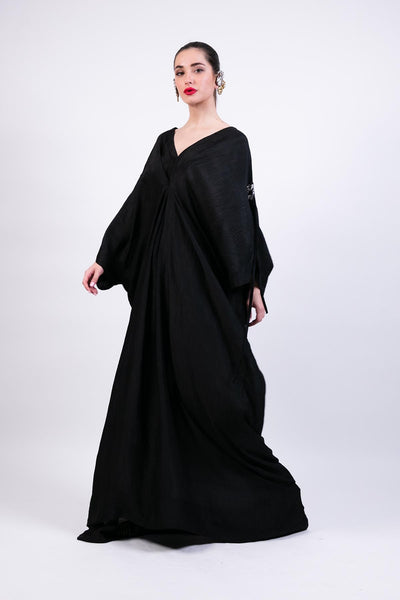 AKOK Black Silk Kaftan Dress With Coin Emb indian designer wear online shopping melange singapore