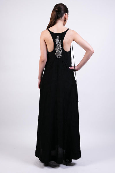 AKOK Black Silk Slip Dress With Coin Hand-embroidery indian designer wear online shopping melange singapore 