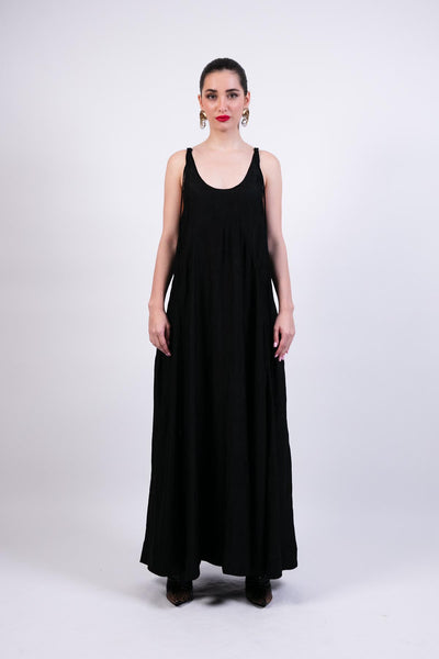 AKOK Black Silk Slip Dress With Coin Hand-embroidery indian designer wear online shopping melange singapore 