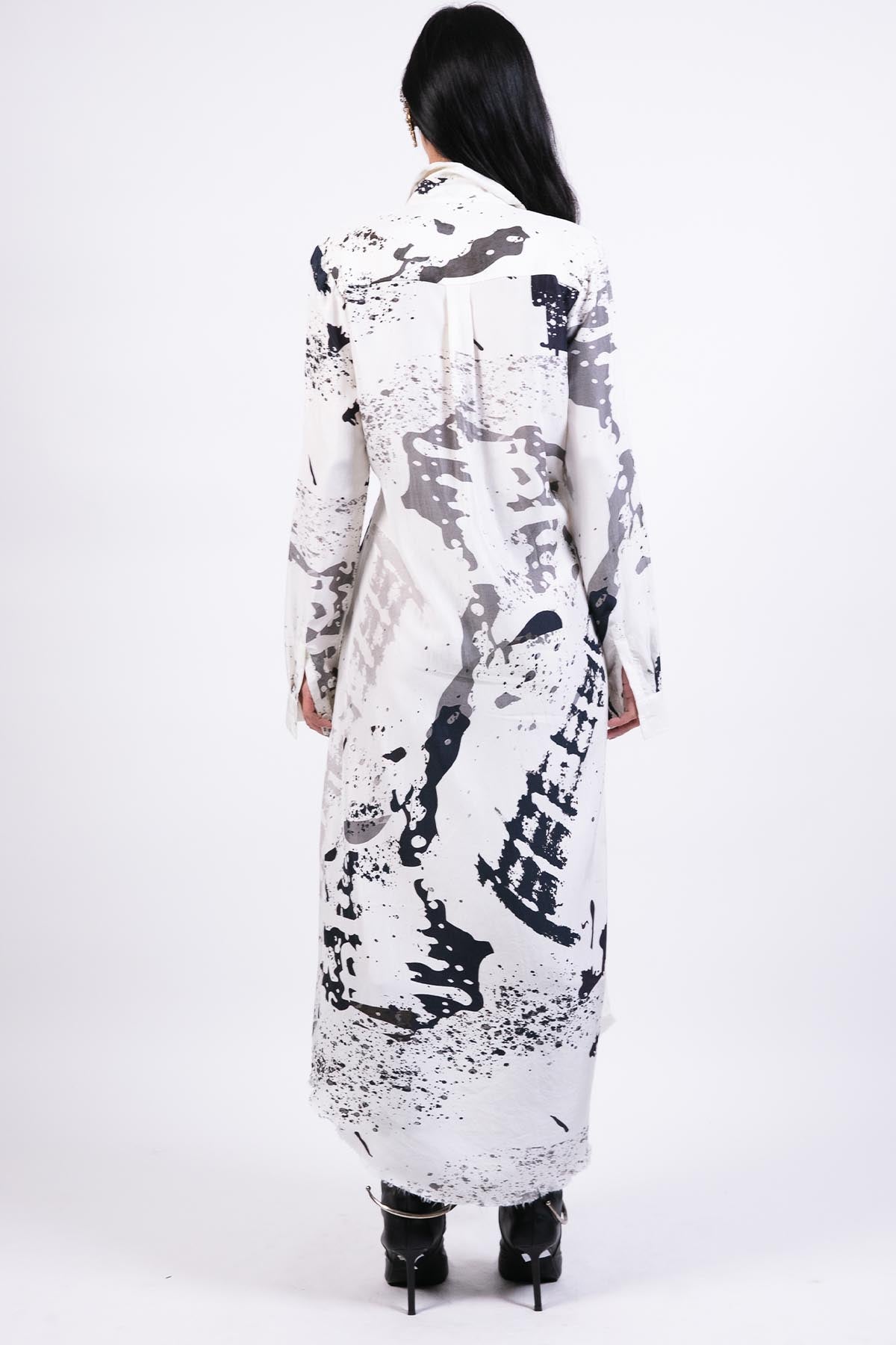 AKOK Black White Splash Print Silk Shirt Dress indian designer wear online shopping melange singapore 