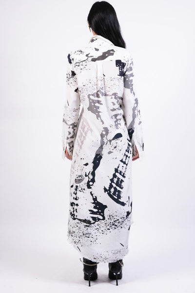 AKOK Black White Splash Print Silk Shirt Dress indian designer wear online shopping melange singapore 