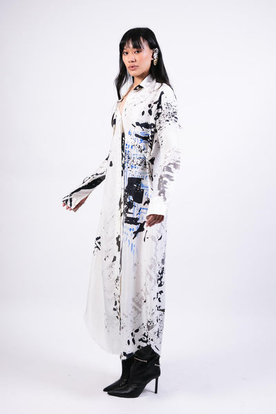 AKOK Black White Splash Print Silk Shirt Dress indian designer wear online shopping melange singapore 