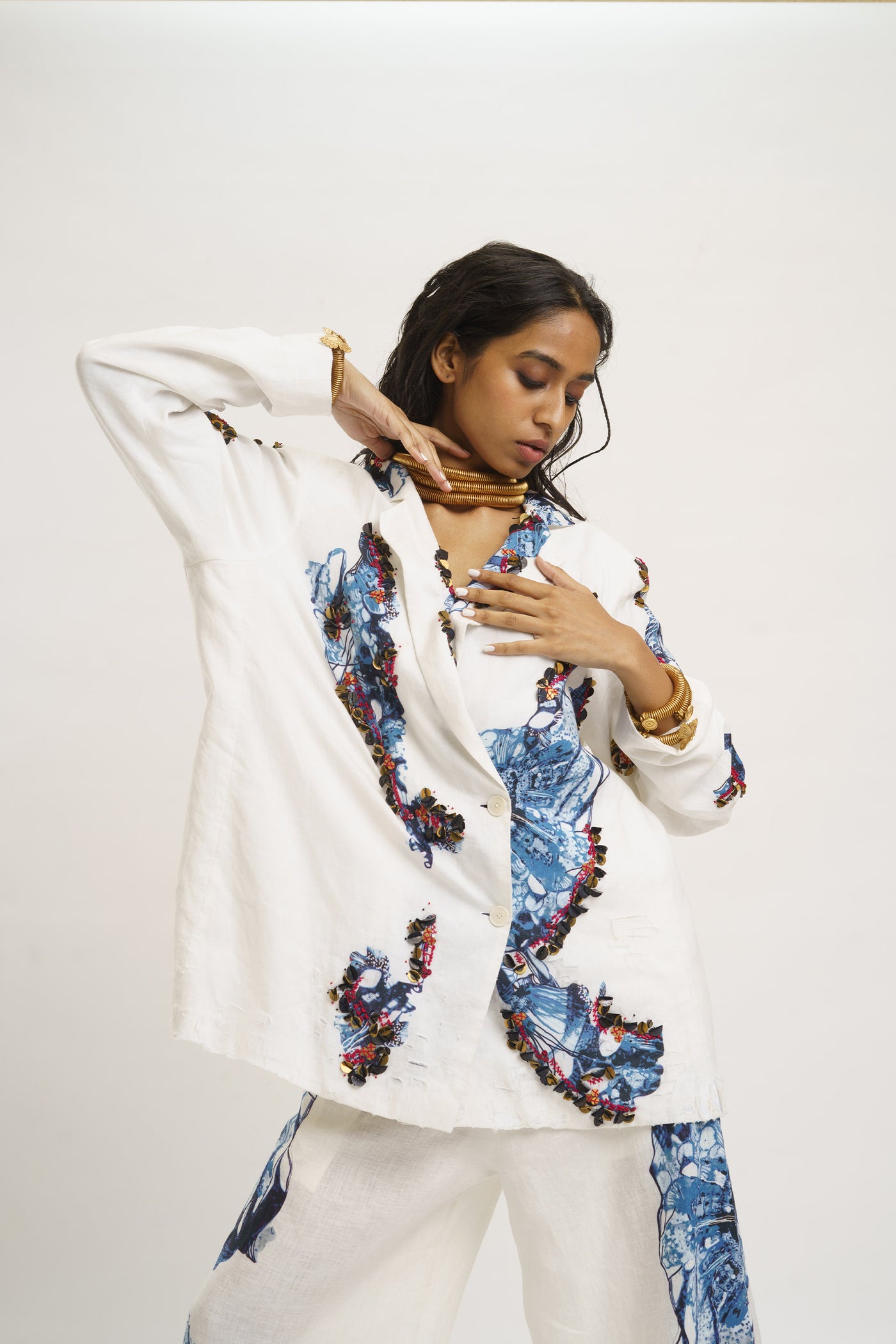 AKOK Blazer with Broad Pant And Crop Top indian designer wear online shopping melange singapore