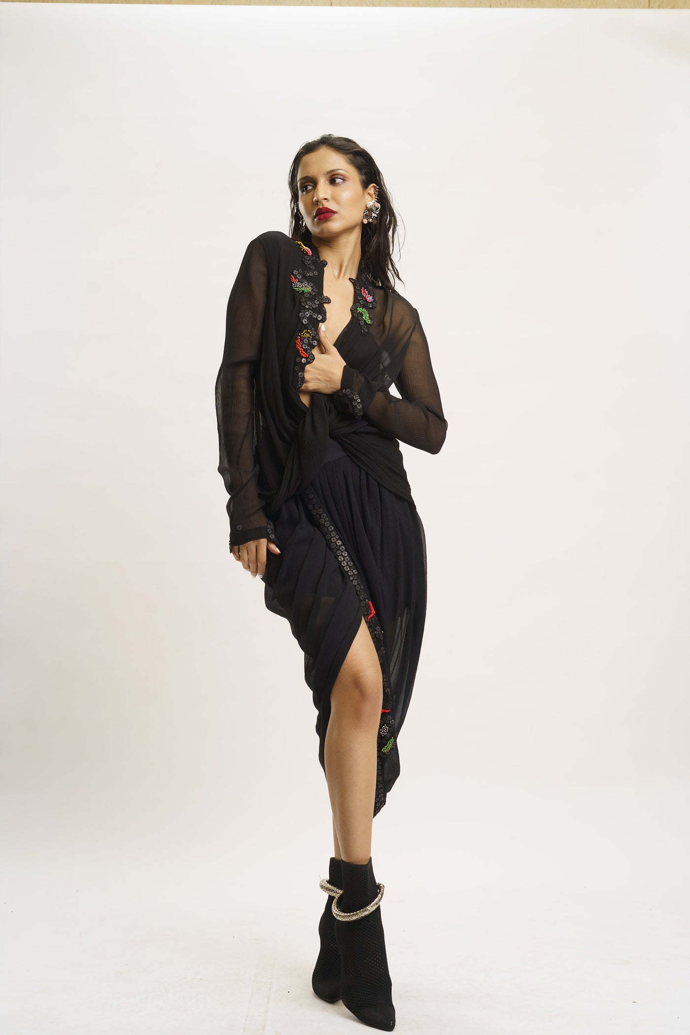 AKOK Blazer with Draped Skirt indian designer wear online shopping melange singapore
