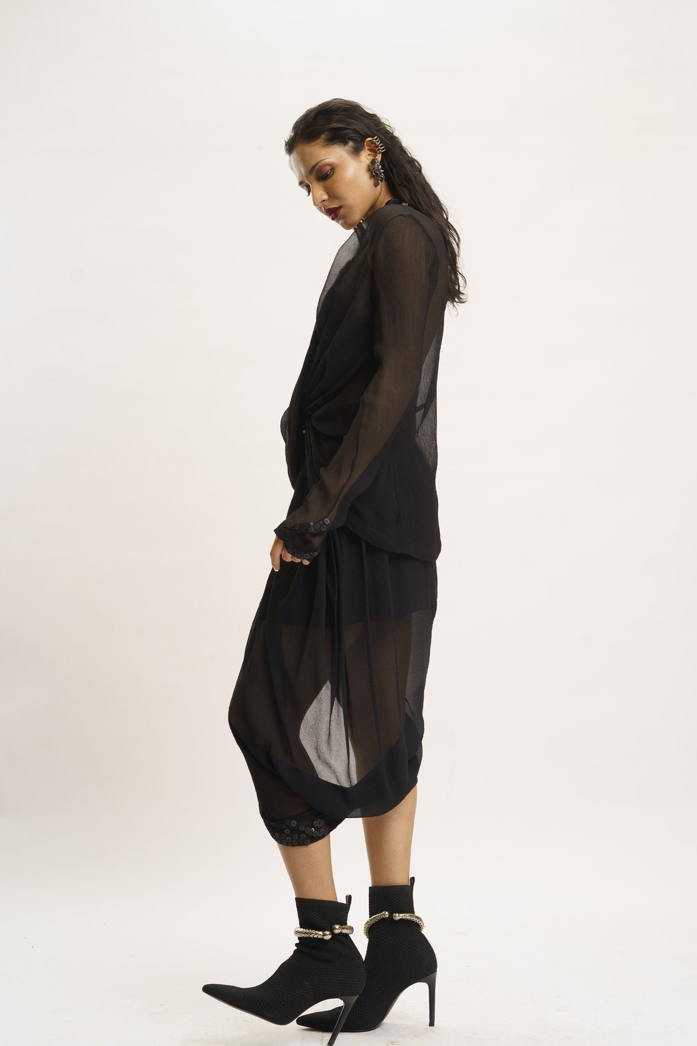AKOK Blazer with Draped Skirt indian designer wear online shopping melange singapore
