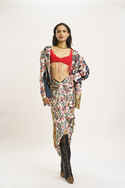 AKOK Blazer with Knotted Skirt and Crop Top indian designer wear online shopping melange singapore