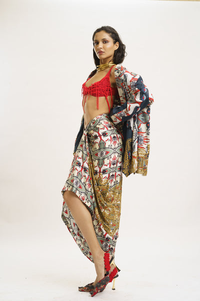AKOK Blazer with Knotted Skirt and Crop Top indian designer wear online shopping melange singapore