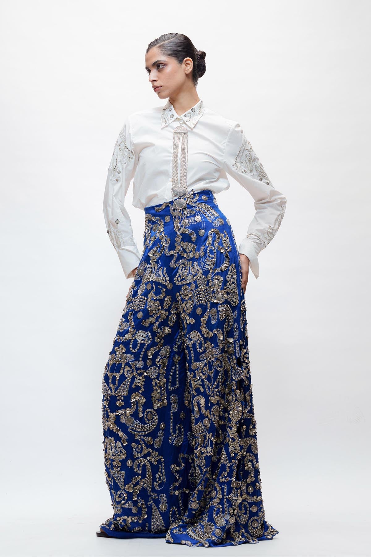 AKOK Classic White Embroidered Shirt indian designer wear online shopping melange singapore 