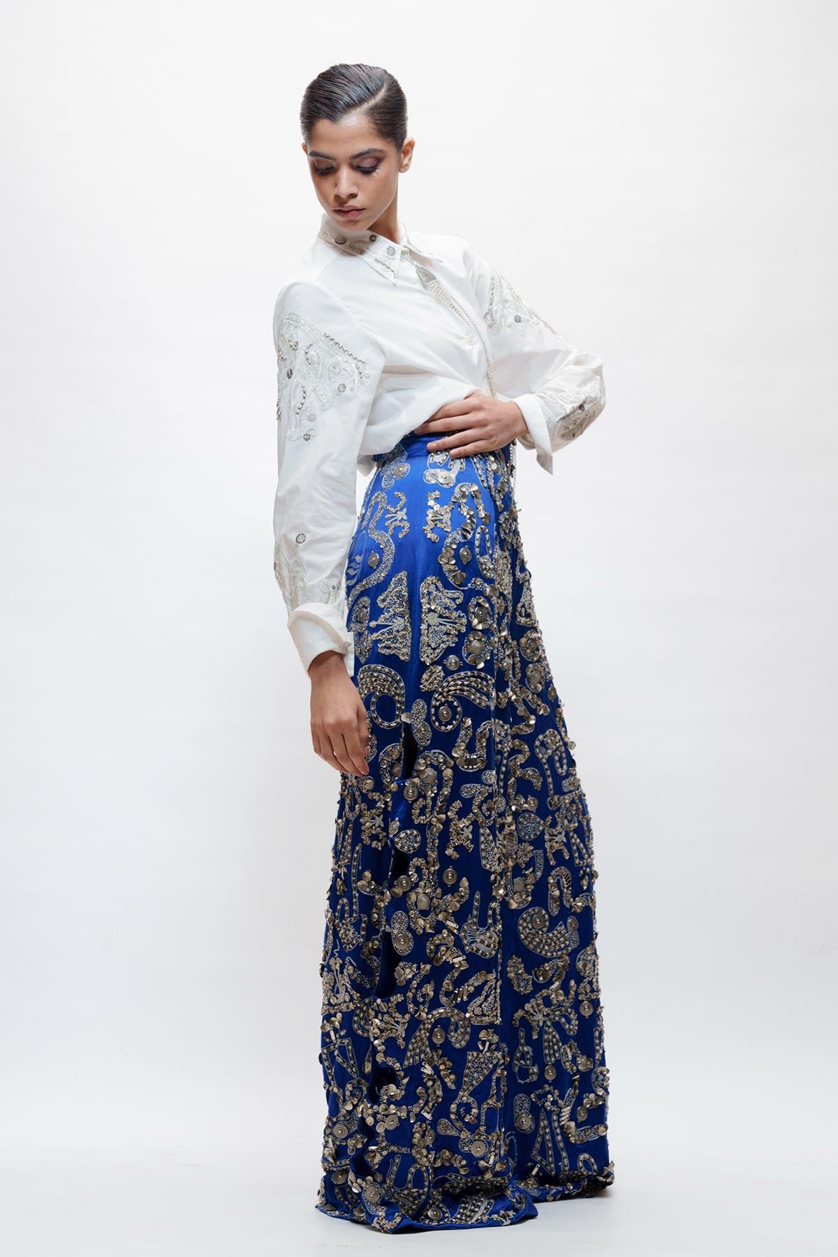 AKOK Classic White Embroidered Shirt indian designer wear online shopping melange singapore 