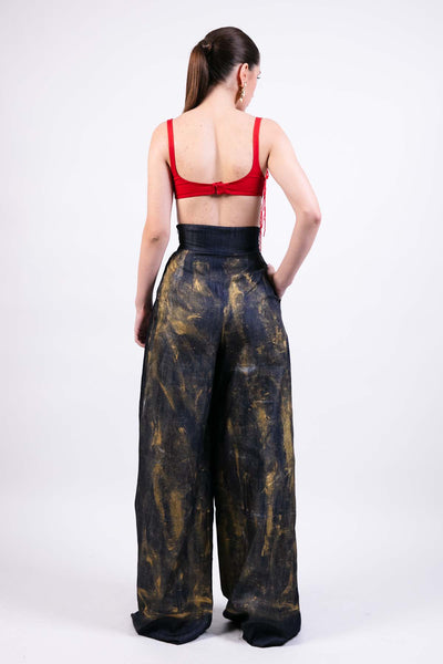 AKOK Embroidered Navy Pants indian designer wear online shopping melange singapore