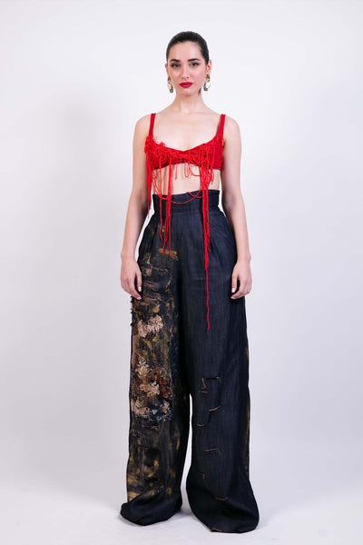 AKOK Embroidered Navy Pants indian designer wear online shopping melange singapore
