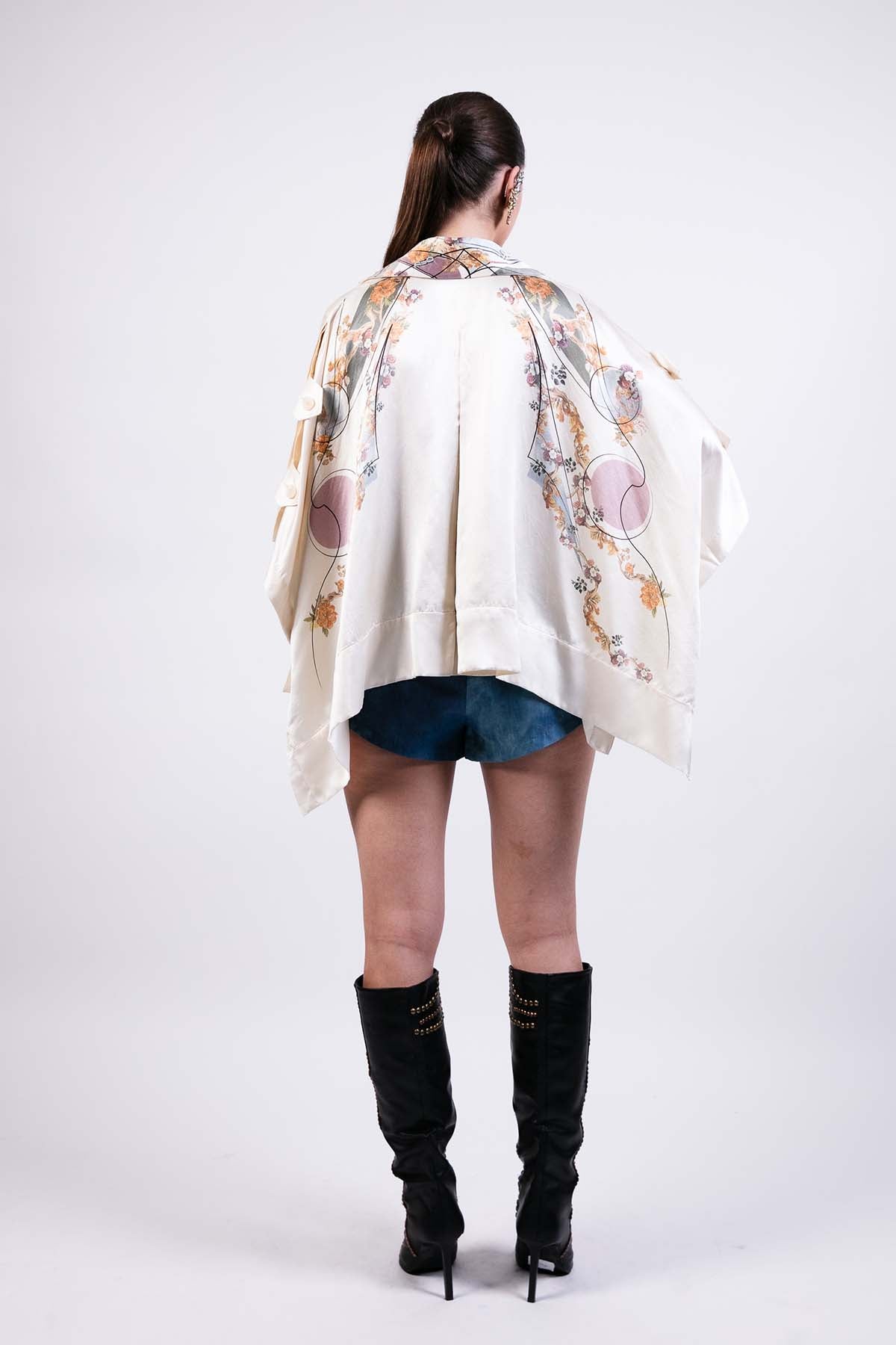 AKOK Elegant Printed Cape Shirt indian designer wear online shopping melange singapore 