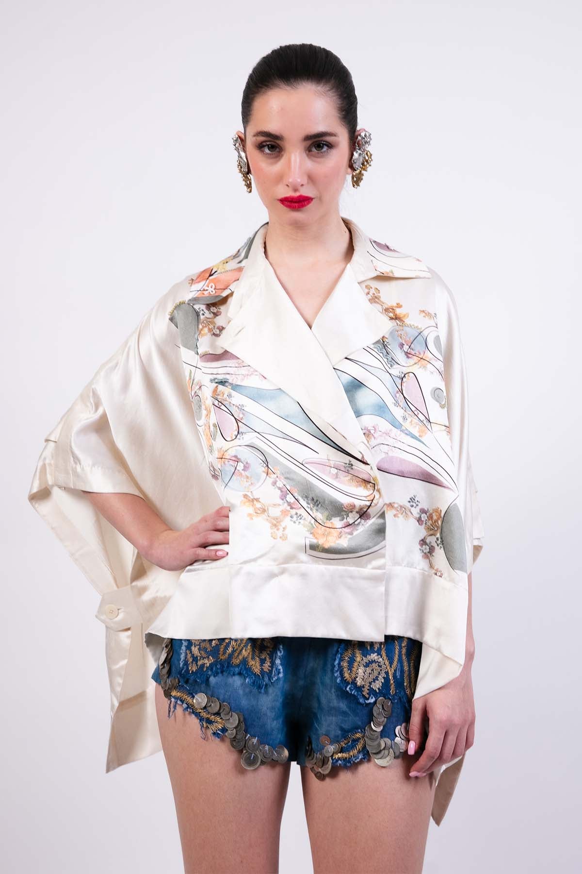 AKOK Elegant Printed Cape Shirt indian designer wear online shopping melange singapore 