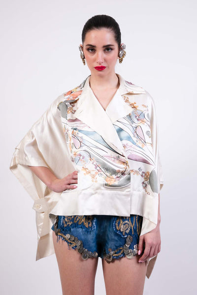 AKOK Elegant Printed Cape Shirt indian designer wear online shopping melange singapore 