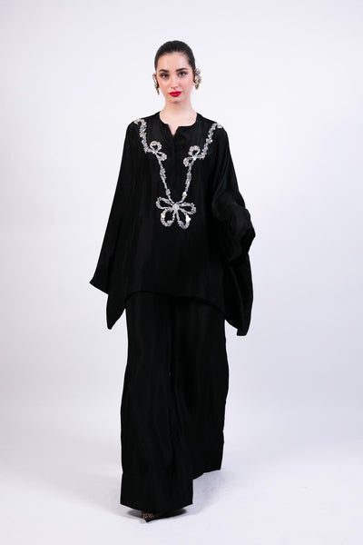 AKOK Embroidered Black Kurta Flared Pants Co-ord indian designer wear online shopping melange singapore 