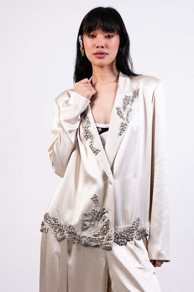 AKOK Embroidered Blazer Crop Top Trouser Set indian designer wear online shopping melange singapore 