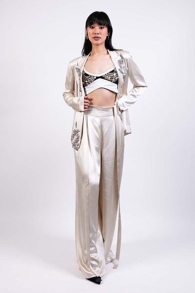 AKOK Embroidered Blazer Crop Top Trouser Set indian designer wear online shopping melange singapore 