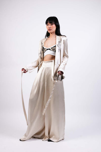 AKOK Embroidered Blazer Crop Top Trouser Set indian designer wear online shopping melange singapore 