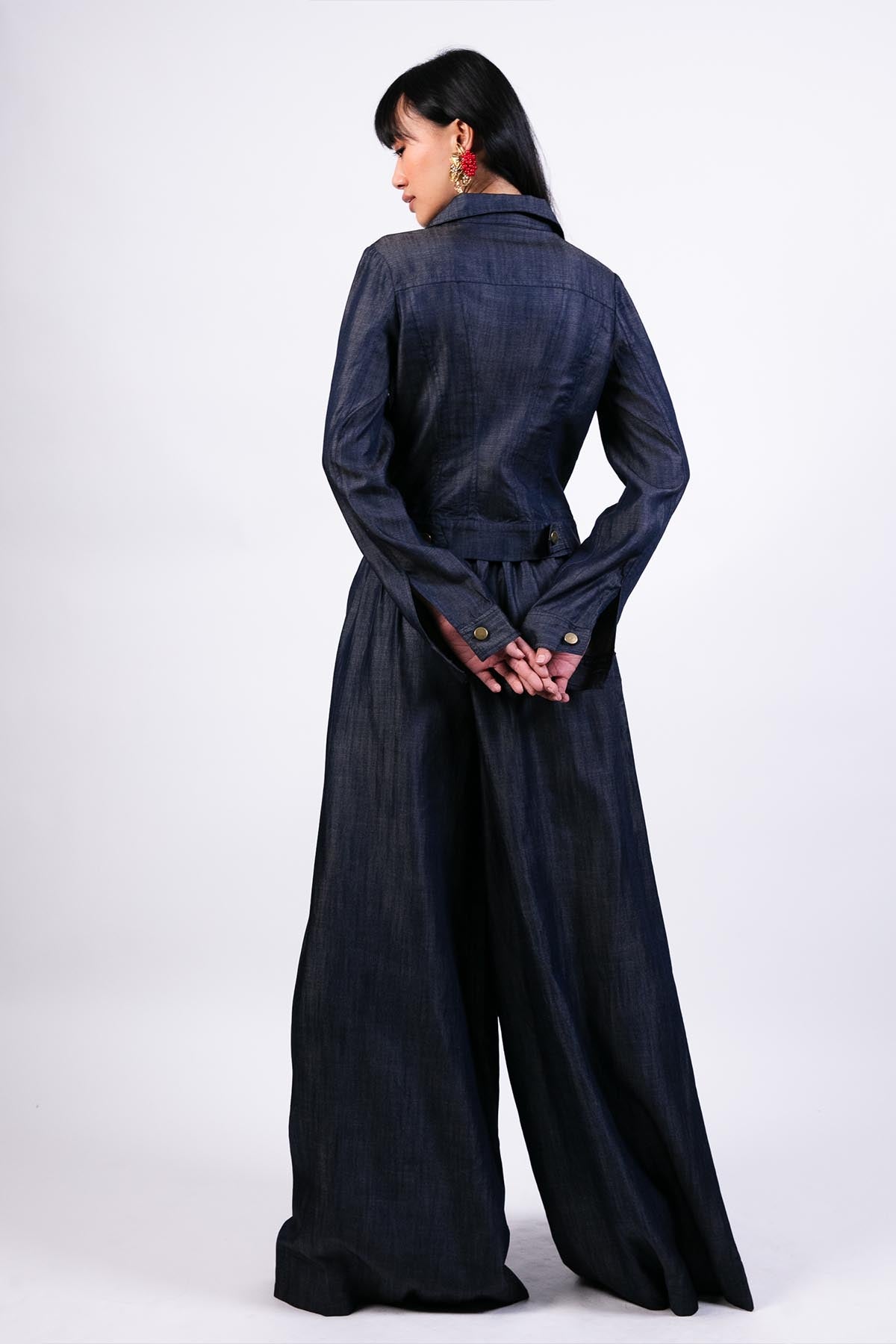 AKOK Embroidered Denim Jacket Flared Pants Co-ord indian designer wear online shopping melange singapore 