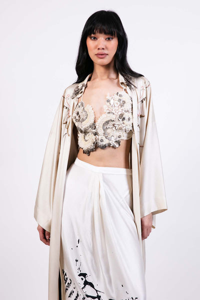 AKOK Embroidered Shirt Jacket Lungi Skirt Set indian designer wear online shopping melange singapore 