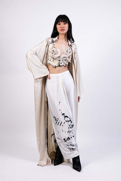 AKOK Embroidered Shirt Jacket Lungi Skirt Set indian designer wear online shopping melange singapore 