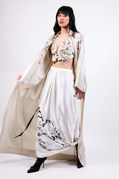 AKOK Embroidered Shirt Jacket Lungi Skirt Set indian designer wear online shopping melange singapore 