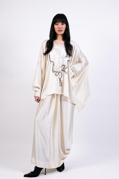 AKOK Ivory Kurta With Lungi Skirt Embroidered Co-ord indian designer wear online shopping melange singapore 