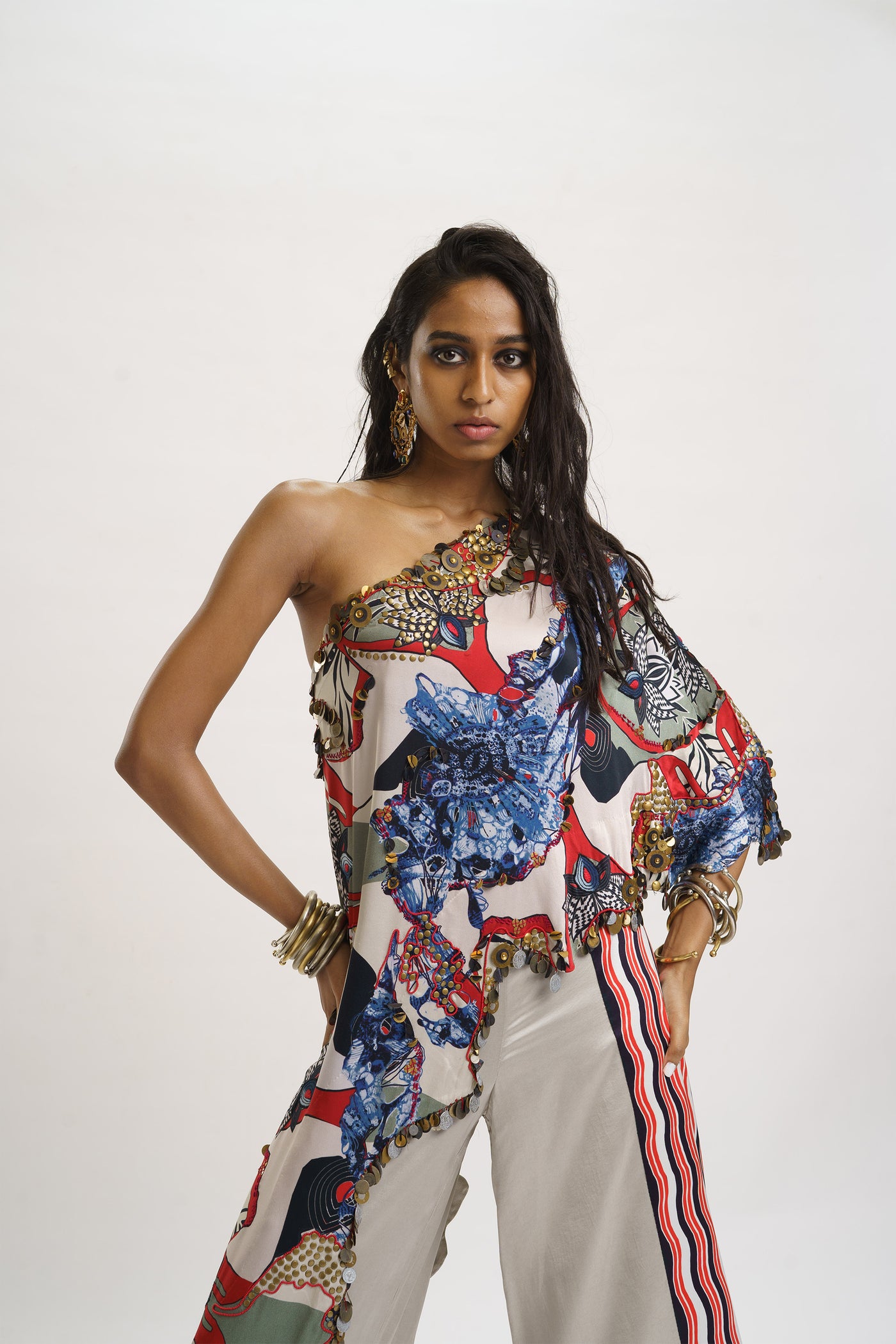 AKOK One Shoulder Top with Trouser indian designer wear online shopping melange singapore