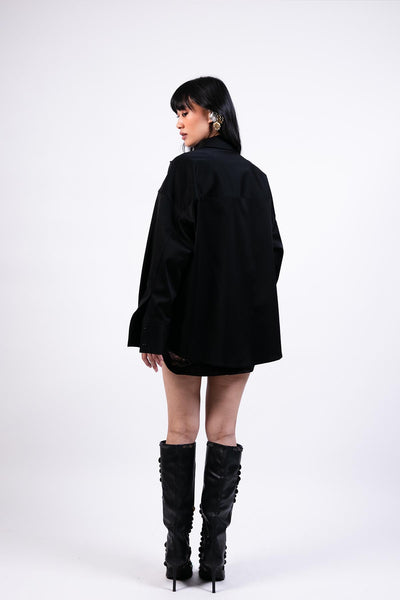 AKOK Oversised Shirt Jacket With Hand-emb Highlight indian designer wear online shopping melange singapore 