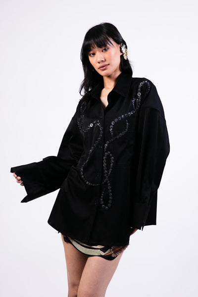 AKOK Oversised Shirt Jacket With Hand-emb Highlight indian designer wear online shopping melange singapore 