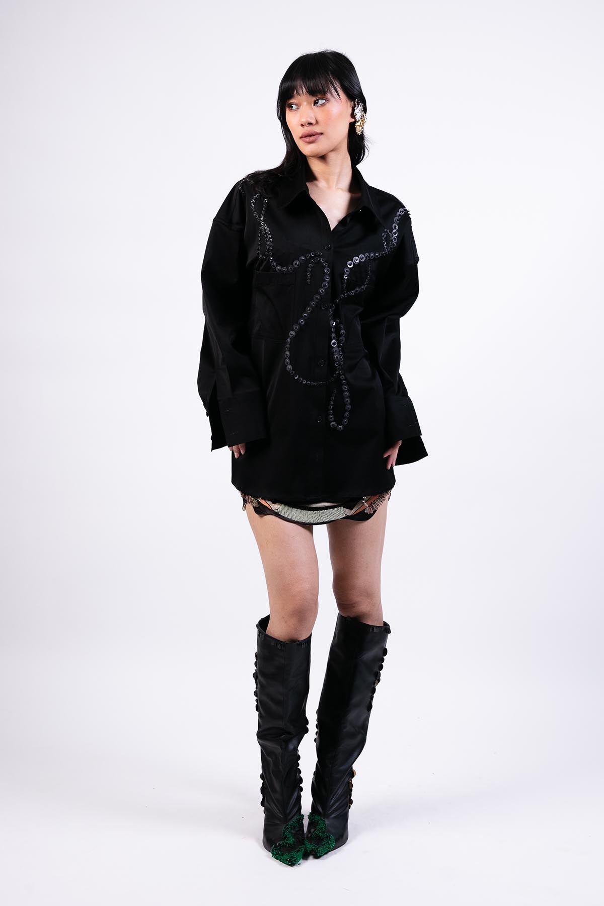 AKOK Oversised Shirt Jacket With Hand-emb Highlight indian designer wear online shopping melange singapore 