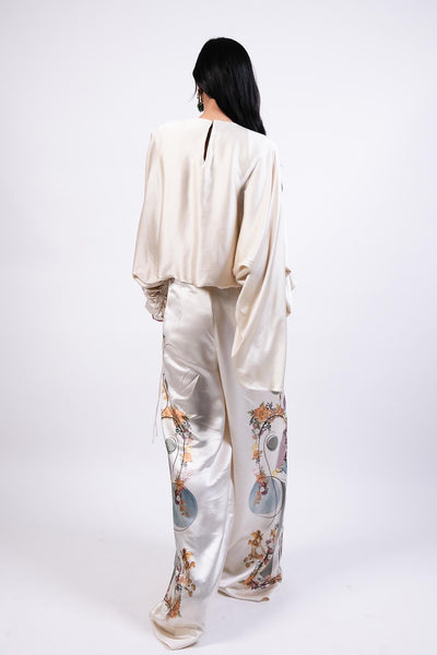 AKOK Printed Silk Trosuer With Applique Top indian designer wear online shopping melange singapore 