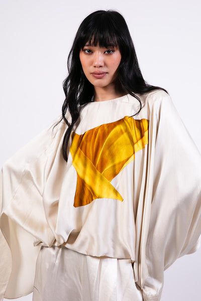 AKOK Printed Silk Trosuer With Applique Top indian designer wear online shopping melange singapore 