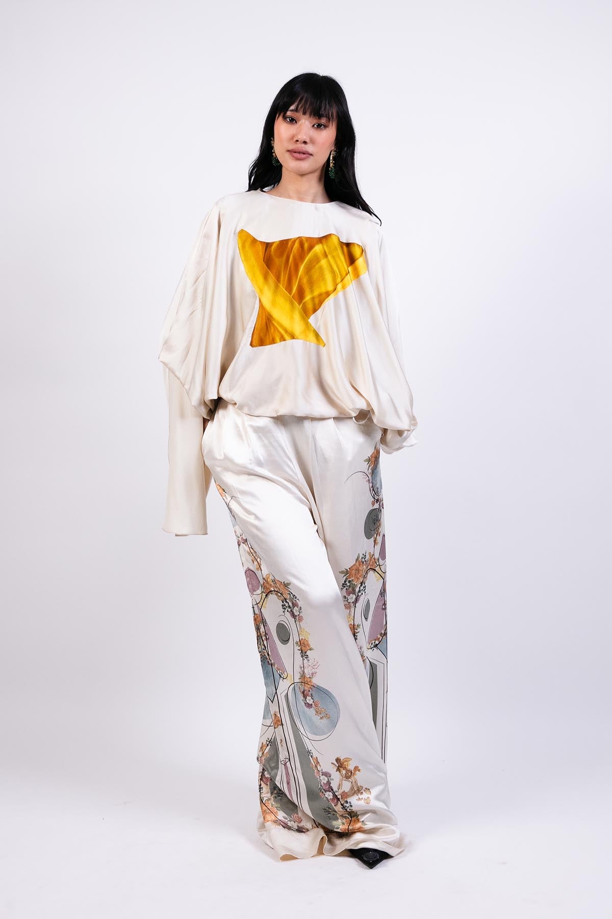 AKOK Printed Silk Trosuer With Applique Top indian designer wear online shopping melange singapore 