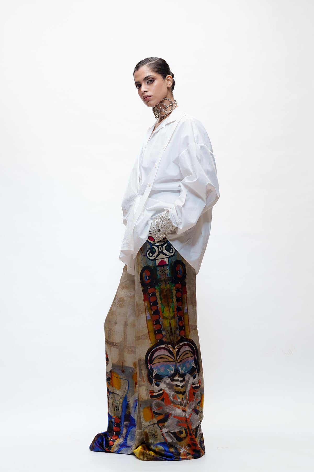 AKOK Signature Printed Silk Pants indian designer wear online shopping melange singapore 