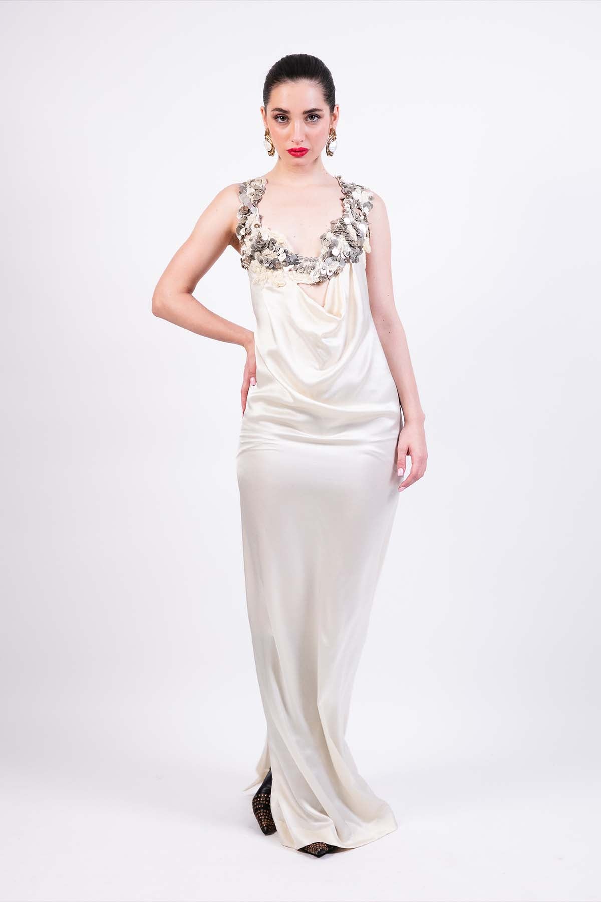 AKOK Silk Lace Embroidered Dress indian designer wear online shopping melange singapore 