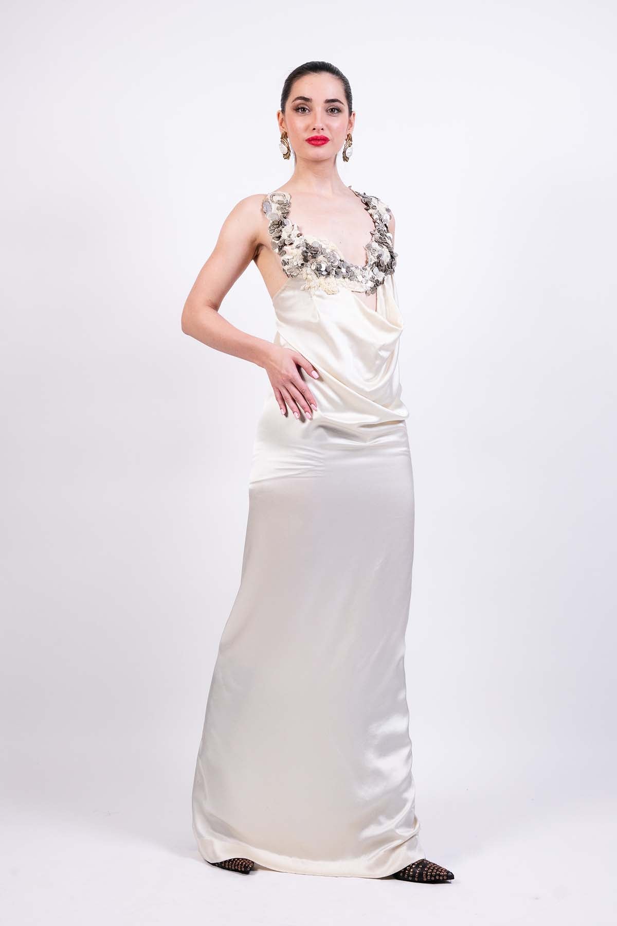 AKOK Silk Lace Embroidered Dress indian designer wear online shopping melange singapore 