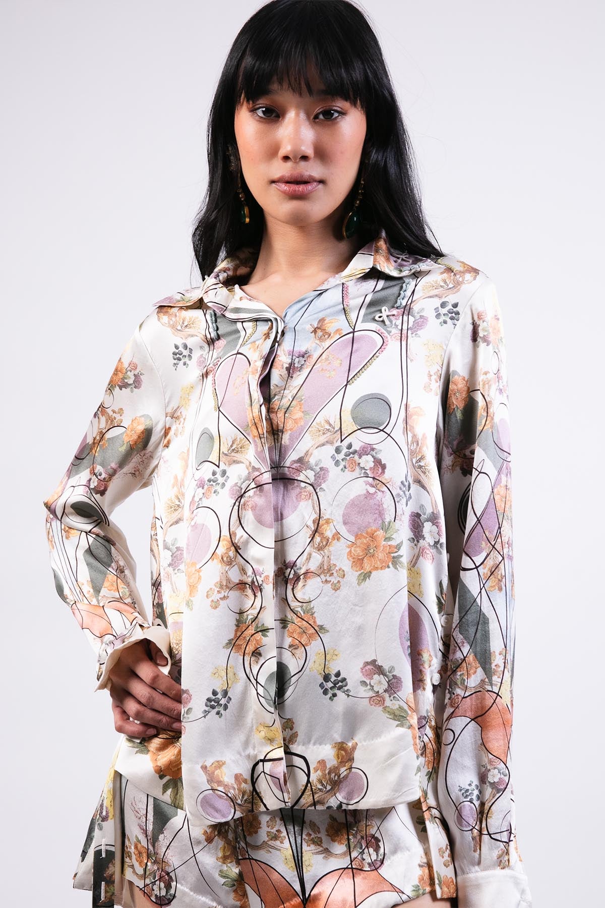 AKOK Vintage Print Silk Shirt indian designer wear online shopping melange singapore 