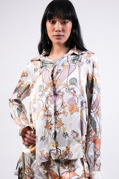 AKOK Vintage Print Silk Shirt indian designer wear online shopping melange singapore 