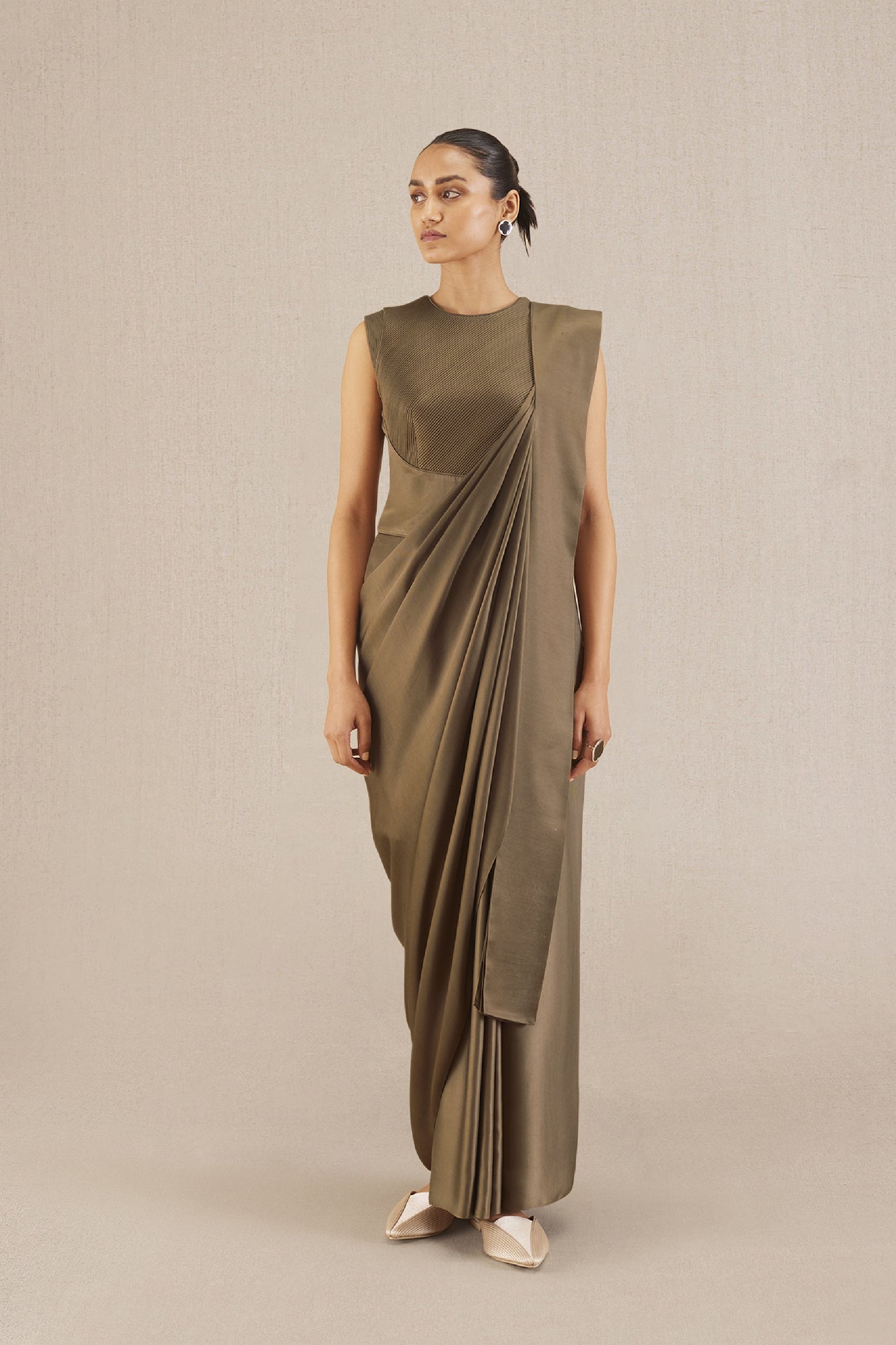 AMPM Ila Saree Taupe indian designer wear online shopping melange singapore