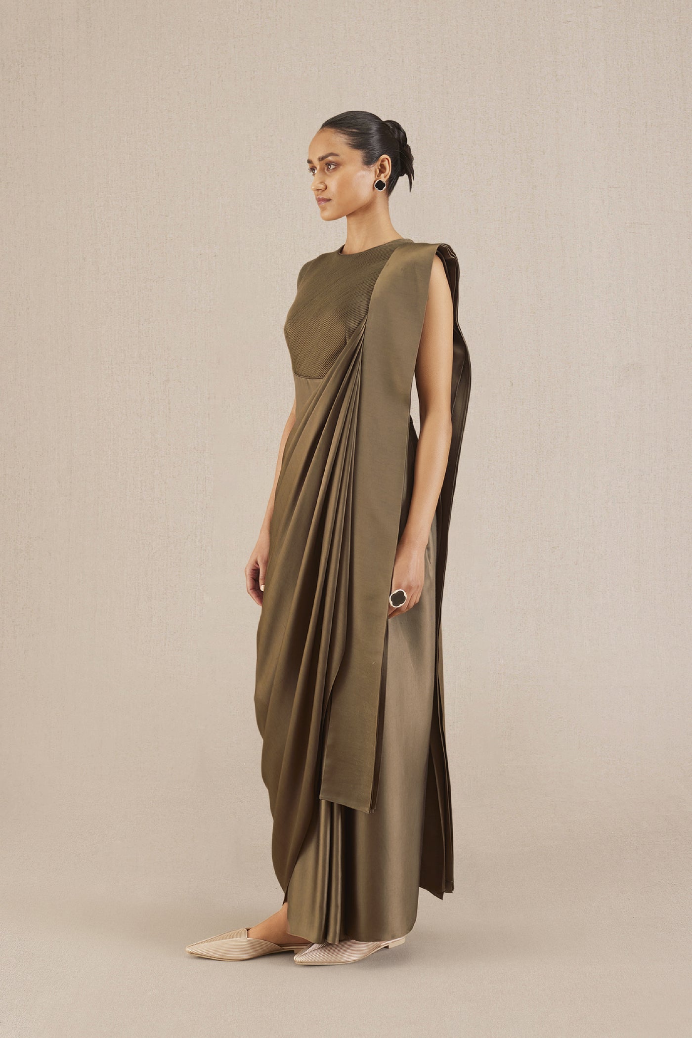 AMPM Ila Saree Taupe indian designer wear online shopping melange singapore